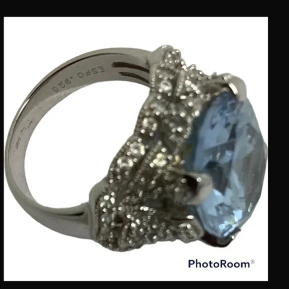 Joseph Esposito blue topaz CZ sterling silver ring - Picture 5 of 7